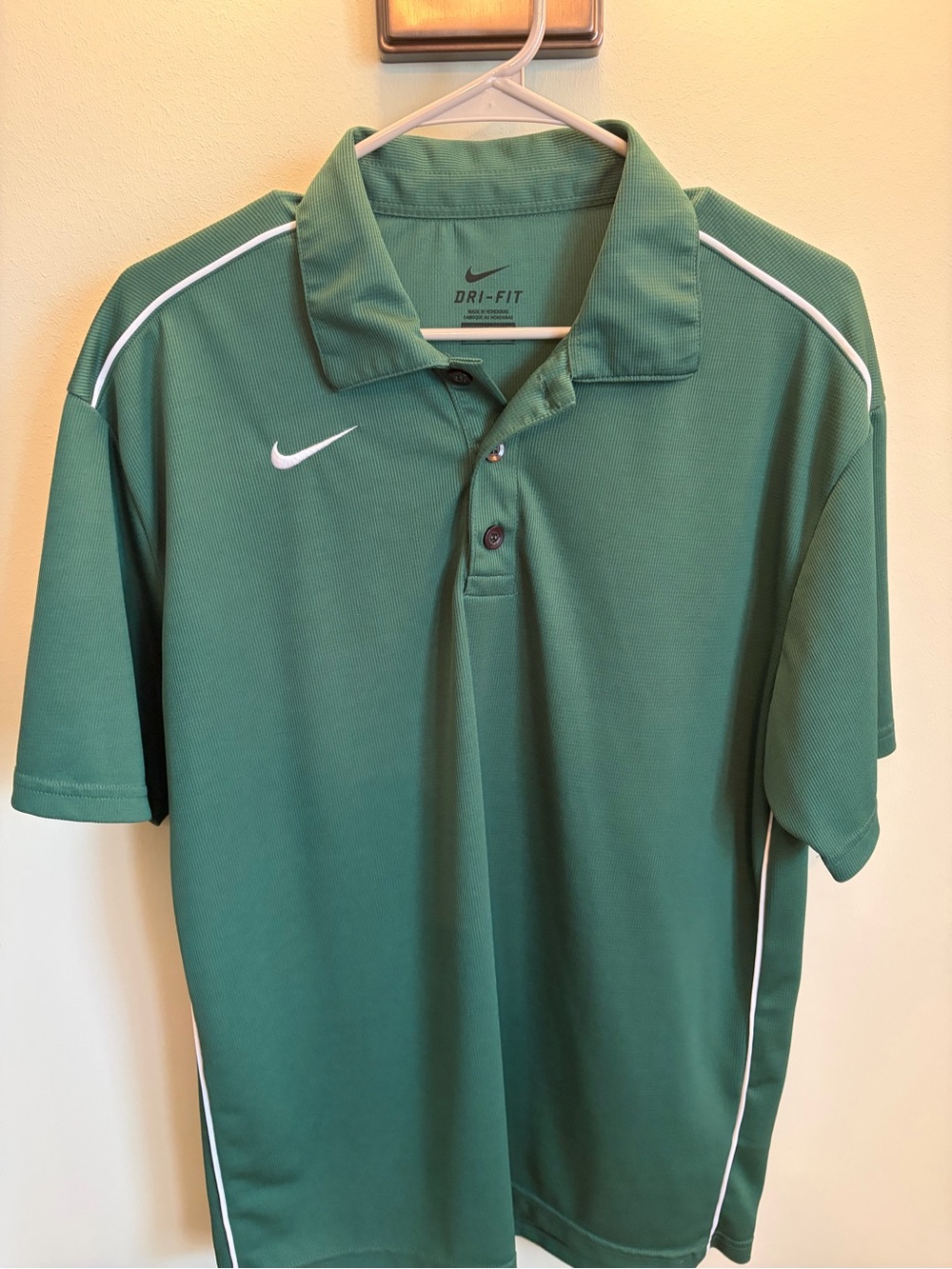 Nike Men's Green Dri-FIT Polo with White Piping